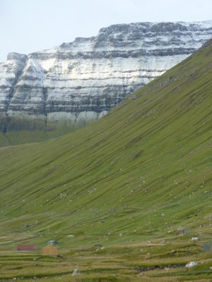 View inland from Gjógv: the first snow of the year!